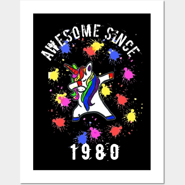 Awesome Since 1980 Dabbing unicorn 40th birthday gift mother and for dad Wall Art by FouadBelbachir46